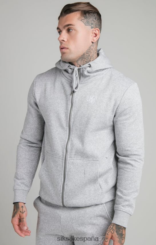 vestir es SikSilk hombres sudadera con capucha gris esencial con cremallera y cuello alzado 4NP28R452