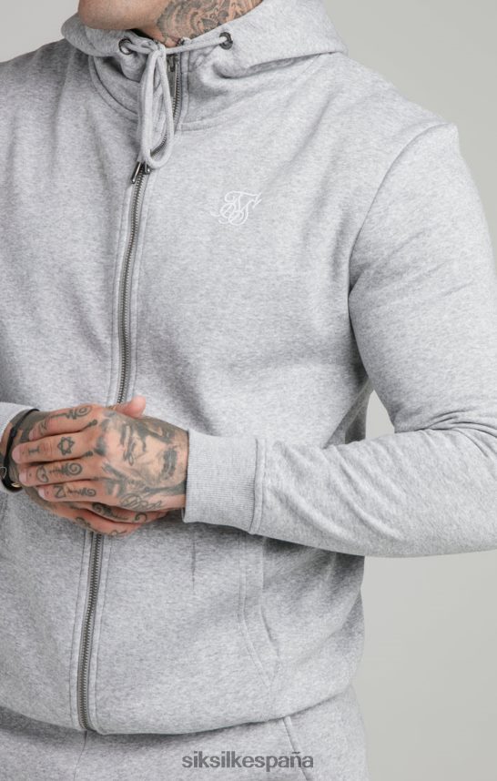 vestir es SikSilk hombres sudadera con capucha gris esencial con cremallera y cuello alzado 4NP28R452