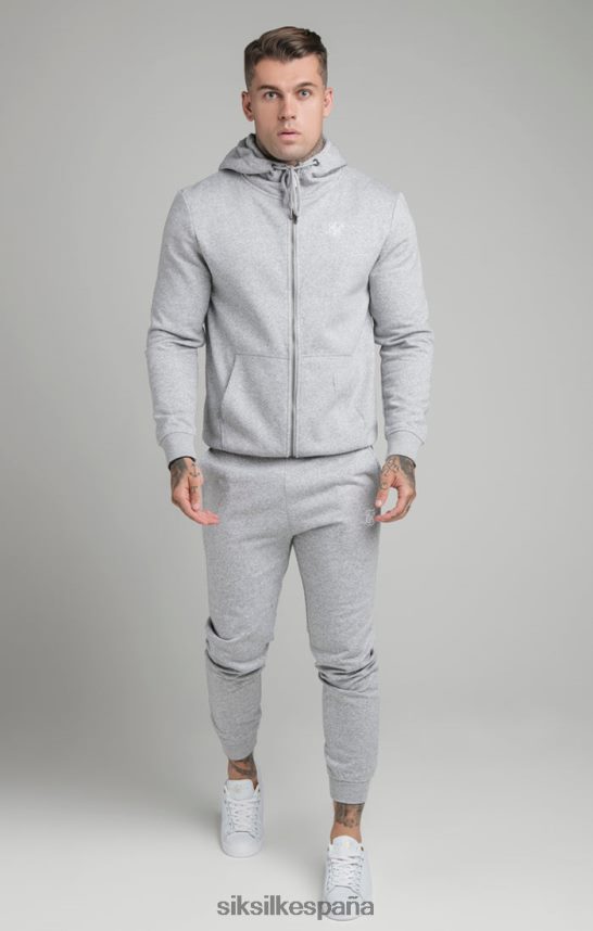 vestir es SikSilk hombres sudadera con capucha gris esencial con cremallera y cuello alzado 4NP28R452