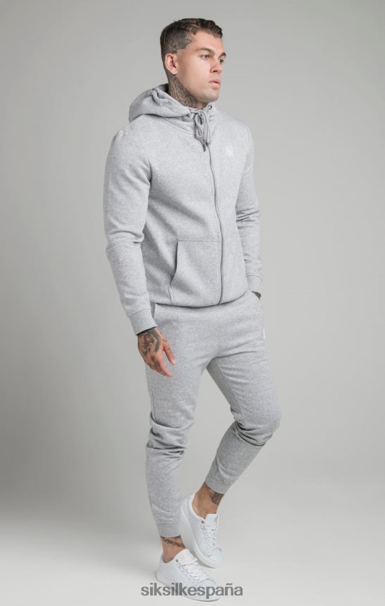 vestir es SikSilk hombres sudadera con capucha gris esencial con cremallera y cuello alzado 4NP28R452