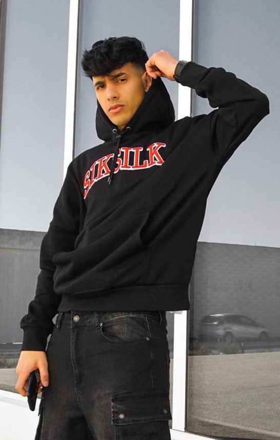 vestir es SikSilk hombres sudadera con capucha negra de gran tamaño 4NP28R426