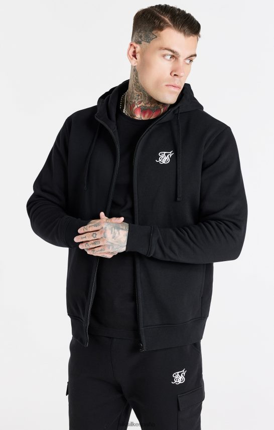 vestir es SikSilk hombres sudadera con capucha negra esencial con cremallera y embudo 4NP28R427