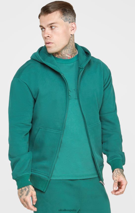 vestir es SikSilk hombres sudadera con capucha verde con cremallera 4NP28R418