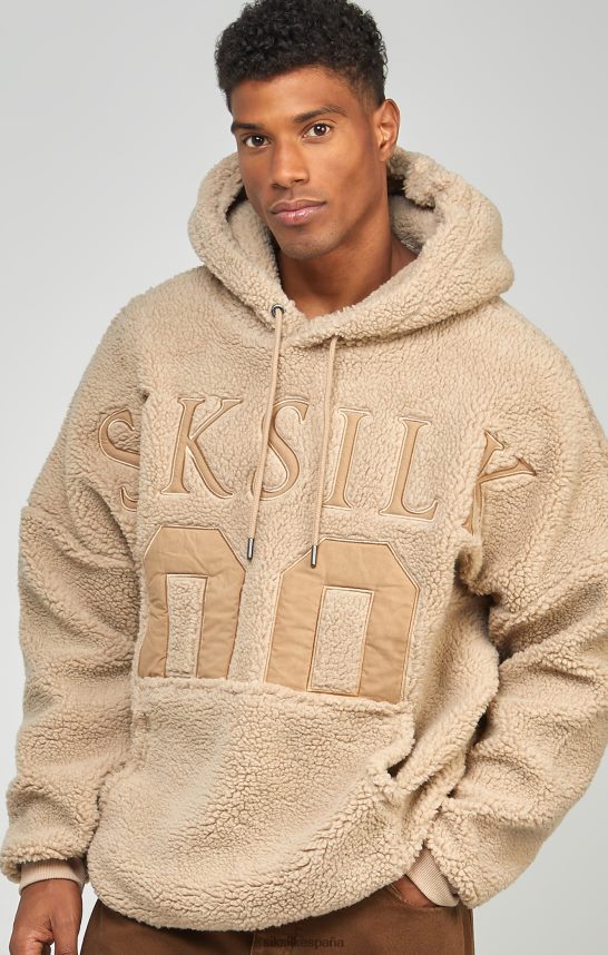vestir es SikSilk hombres sudadera con capucha y apliques de borreguito beige 89 4NP28R456