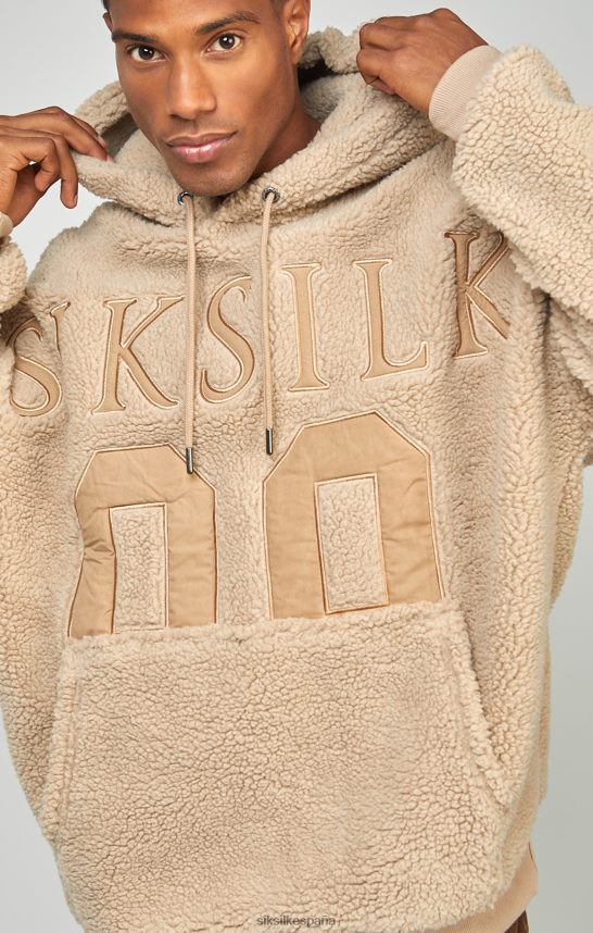 vestir es SikSilk hombres sudadera con capucha y apliques de borreguito beige 89 4NP28R456