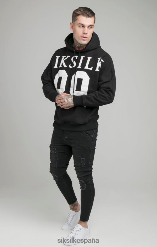 vestir es SikSilk hombres sudadera con capucha y corte holgado con hombros caídos en color negro 4NP28R448