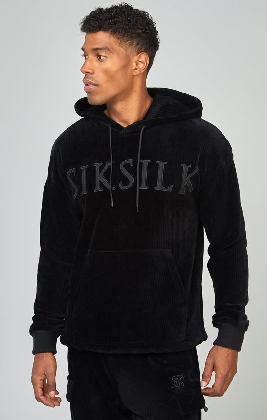 vestir es SikSilk hombres sudadera con capucha y logo aplicado de pana negra 4NP28R414