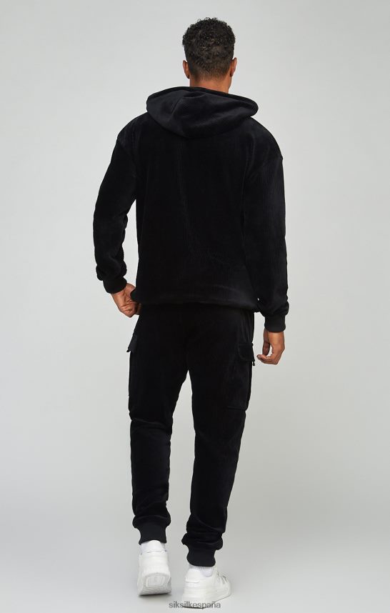vestir es SikSilk hombres sudadera con capucha y logo aplicado de pana negra 4NP28R414