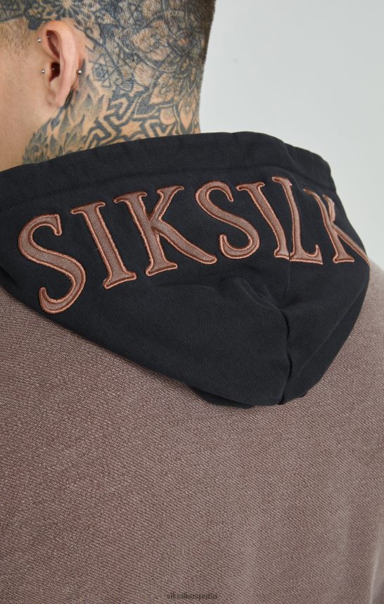 vestir es SikSilk hombres sudadera extragrande con capucha y bucle trasero de peso pesado en marrón lavado 4NP28R430