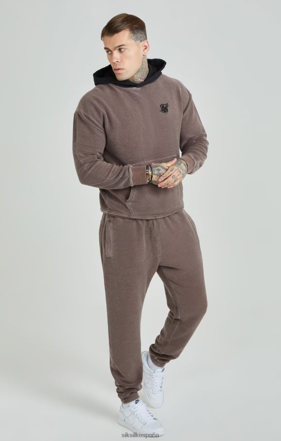 vestir es SikSilk hombres sudadera extragrande con capucha y bucle trasero de peso pesado en marrón lavado 4NP28R430