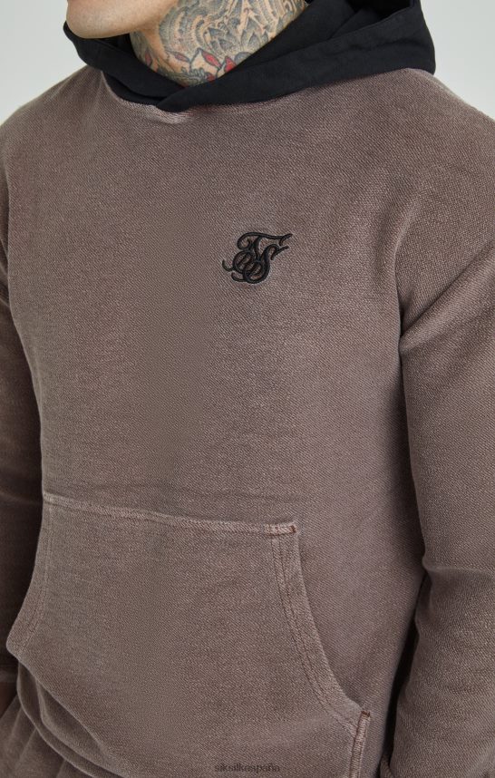 vestir es SikSilk hombres sudadera extragrande con capucha y bucle trasero de peso pesado en marrón lavado 4NP28R430