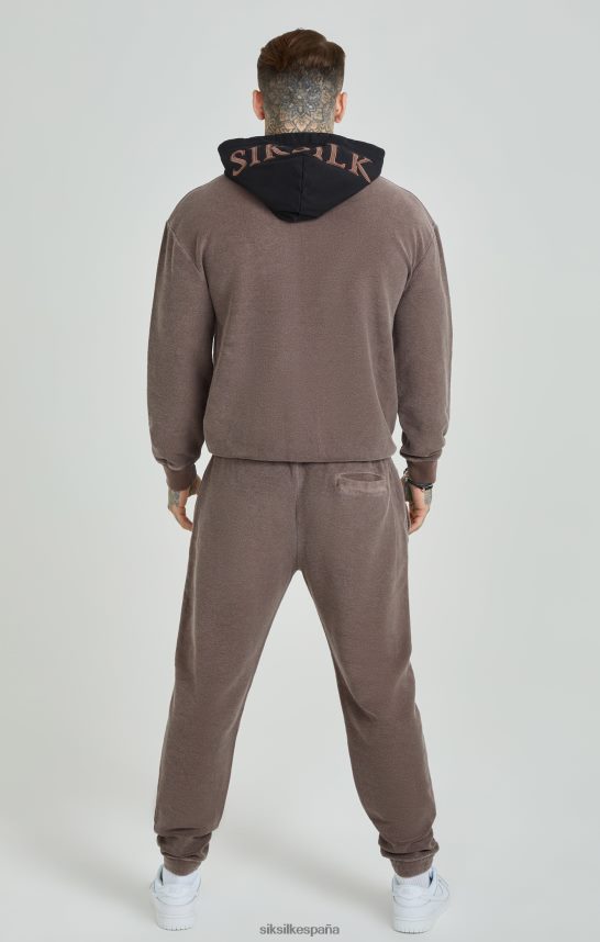 vestir es SikSilk hombres sudadera extragrande con capucha y bucle trasero de peso pesado en marrón lavado 4NP28R430