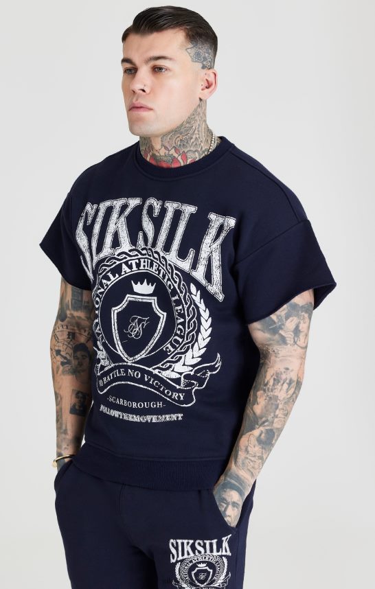 vestir es SikSilk hombres sudadera universitaria azul marino 4NP28R445