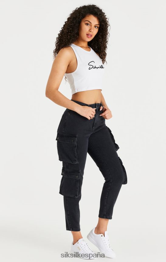 vestir es SikSilk mujer cargo de mezclilla negro 4NP28R187