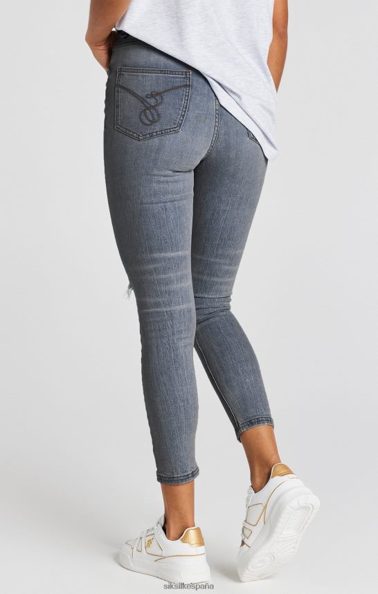 vestir es SikSilk mujer jeans de mezclilla desgastados con lavado azul 4NP28R188
