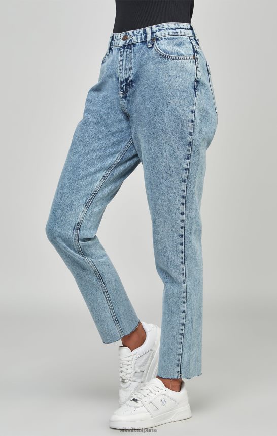 vestir es SikSilk mujer jeans mom bordados con lavado azul claro 4NP28R190