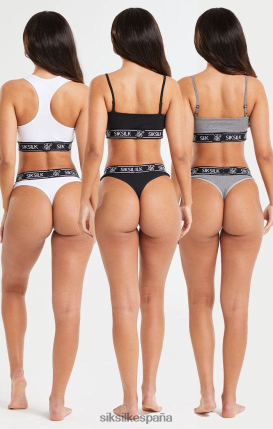 vestir es SikSilk mujer pack de 3 tangas negro, blanco y gris 4NP28R224