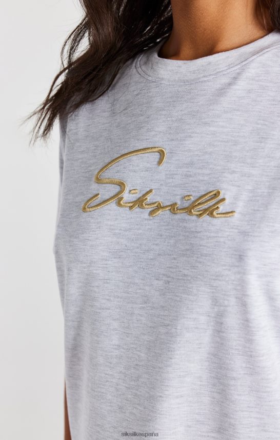 vestir es SikSilk mujer camiseta boyfriend gris jaspeado con firma 4NP28R48