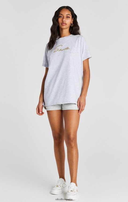 vestir es SikSilk mujer camiseta boyfriend gris jaspeado con firma 4NP28R48