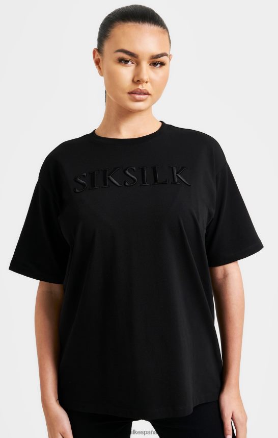 vestir es SikSilk mujer camiseta boyfriend negra bordada 4NP28R52