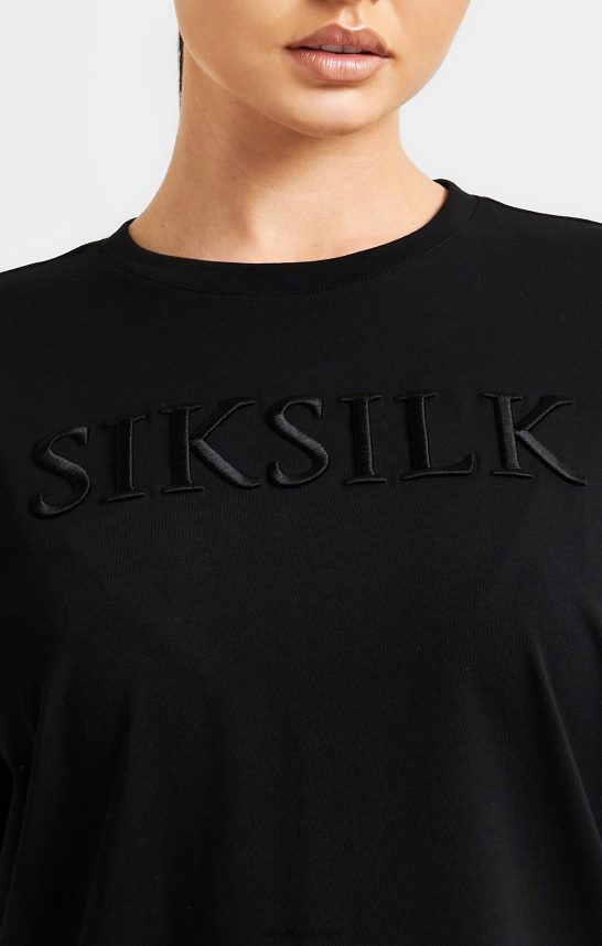 vestir es SikSilk mujer camiseta boyfriend negra bordada 4NP28R52