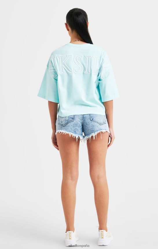 vestir es SikSilk mujer camiseta corta con la marca color aguamarina 4NP28R60