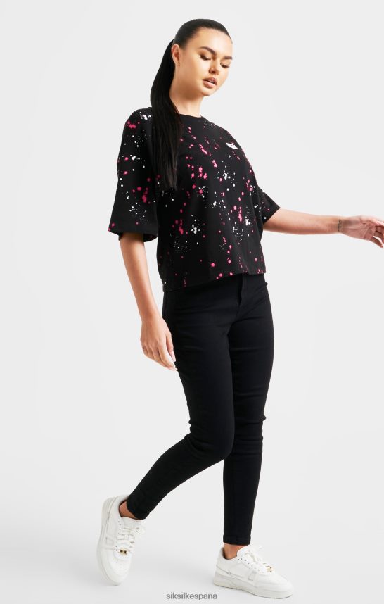 vestir es SikSilk mujer camiseta corta con salpicaduras de pintura negra 4NP28R67