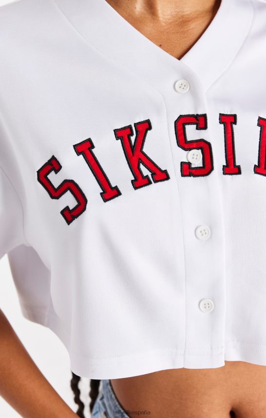 vestir es SikSilk mujer camiseta corta de béisbol blanca 4NP28R50