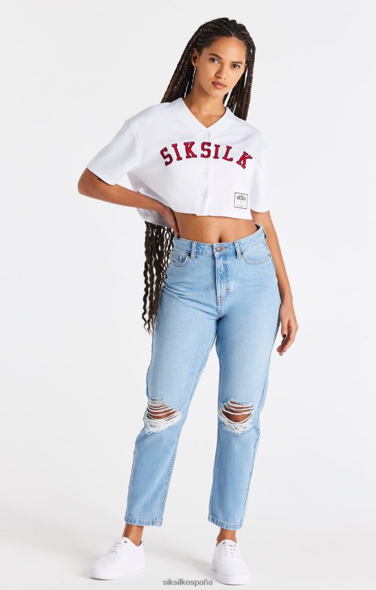 vestir es SikSilk mujer camiseta corta de béisbol blanca 4NP28R50