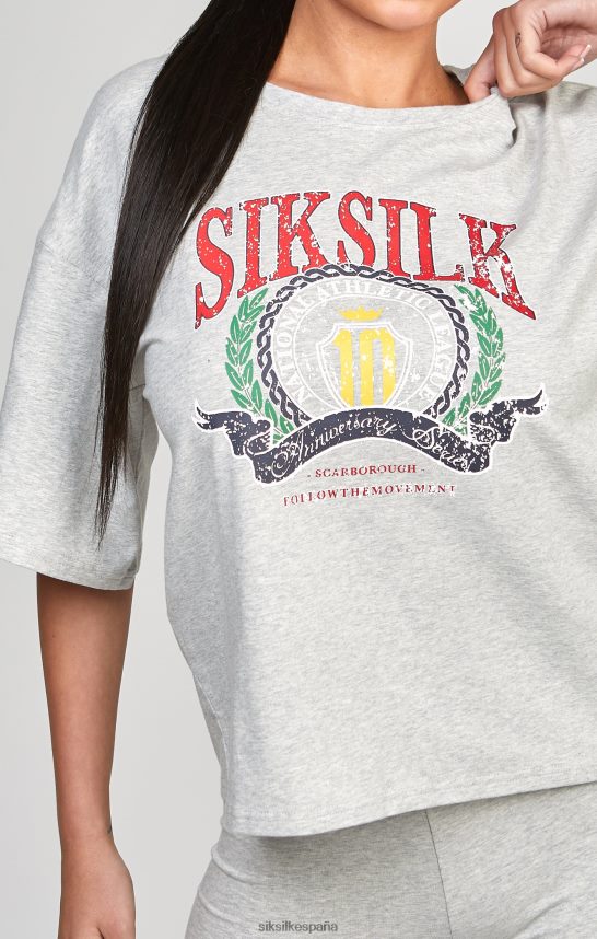 vestir es SikSilk mujer camiseta corta estilo universitario gris jaspeado 4NP28R57