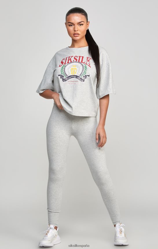 vestir es SikSilk mujer camiseta corta estilo universitario gris jaspeado 4NP28R57