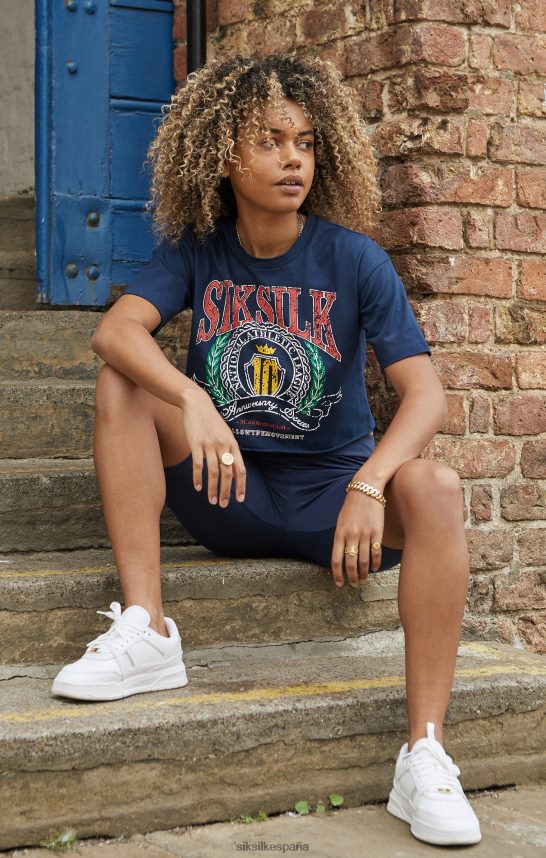 vestir es SikSilk mujer camiseta corta universitaria azul marino 4NP28R28