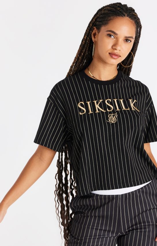 vestir es SikSilk mujer camiseta negra a rayas 4NP28R66