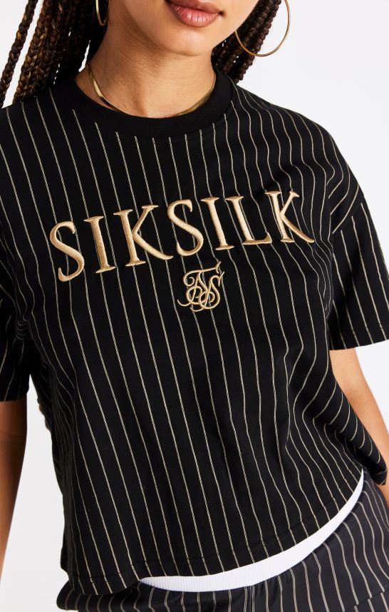 vestir es SikSilk mujer camiseta negra a rayas 4NP28R66
