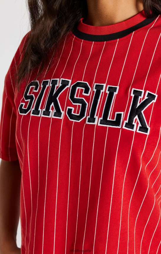 vestir es SikSilk mujer camiseta roja a rayas de béisbol 4NP28R44