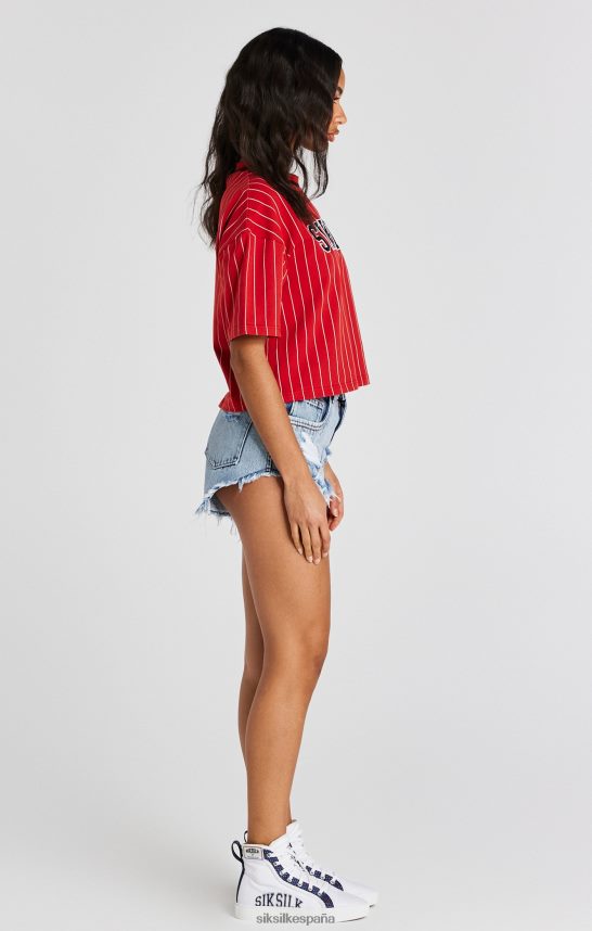 vestir es SikSilk mujer camiseta roja a rayas de béisbol 4NP28R44