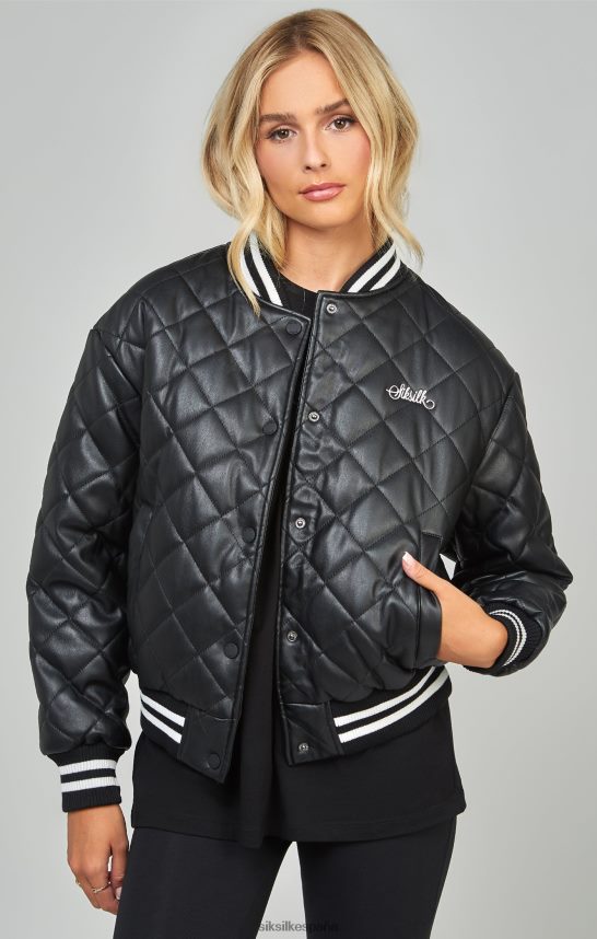 vestir es SikSilk mujer chaqueta universitaria acolchada de pu negra 4NP28R135