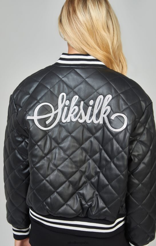 vestir es SikSilk mujer chaqueta universitaria acolchada de pu negra 4NP28R135