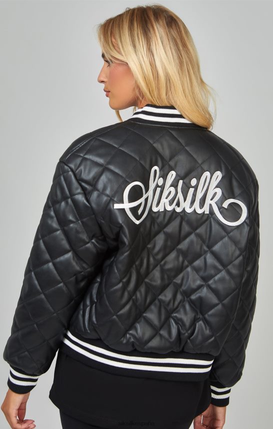 vestir es SikSilk mujer chaqueta universitaria acolchada de pu negra 4NP28R135