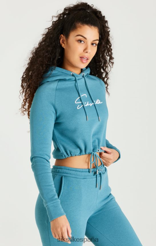 vestir es SikSilk mujer sudadera con capucha corta esencial en verde azulado 4NP28R120