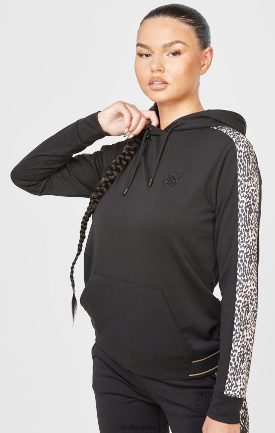 vestir es SikSilk mujer sudadera con capucha y paneles con estampado de leopardo negro 4NP28R80