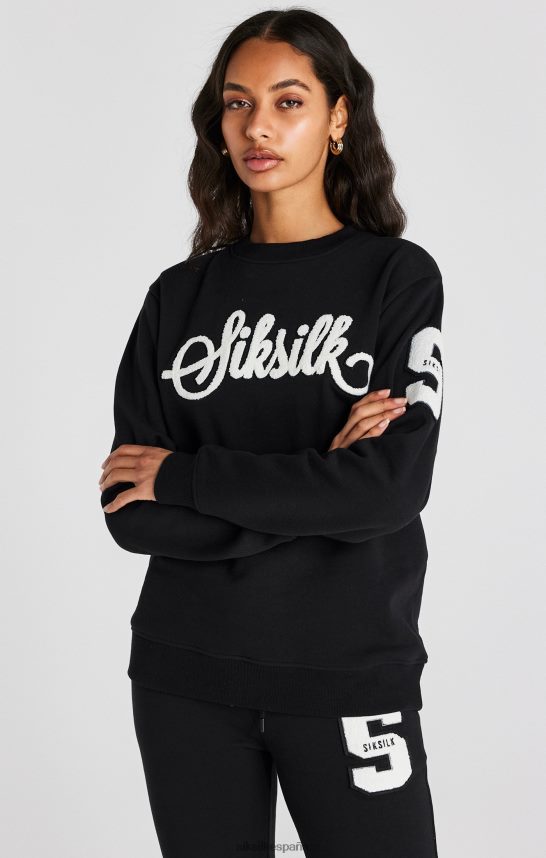 vestir es SikSilk mujer sudadera negra con logo universitario 4NP28R76