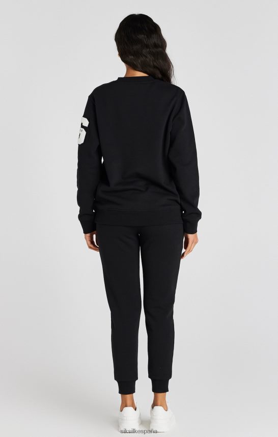 vestir es SikSilk mujer sudadera negra con logo universitario 4NP28R76