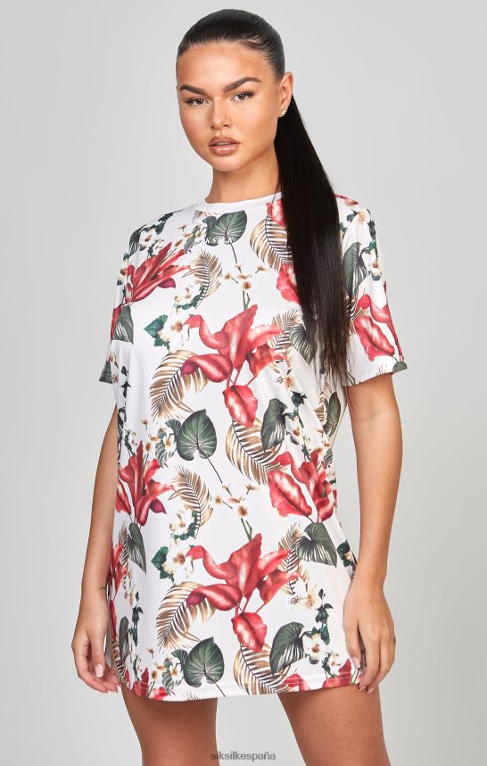 vestir es SikSilk mujer vestido tipo camiseta con estampado tropical retro multicolor 4NP28R149