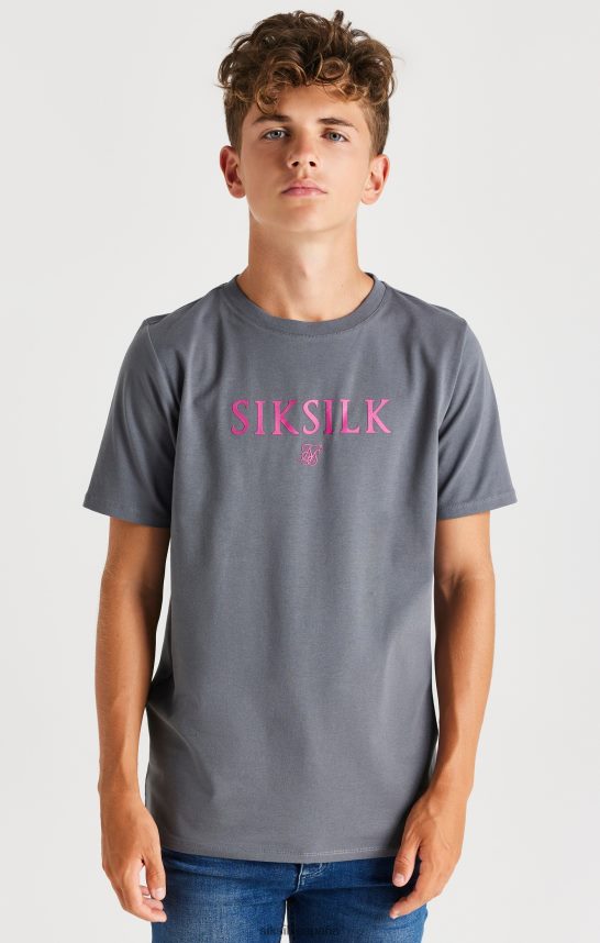 vestir es SikSilk Niños camiseta gris con la marca 4NP28R280